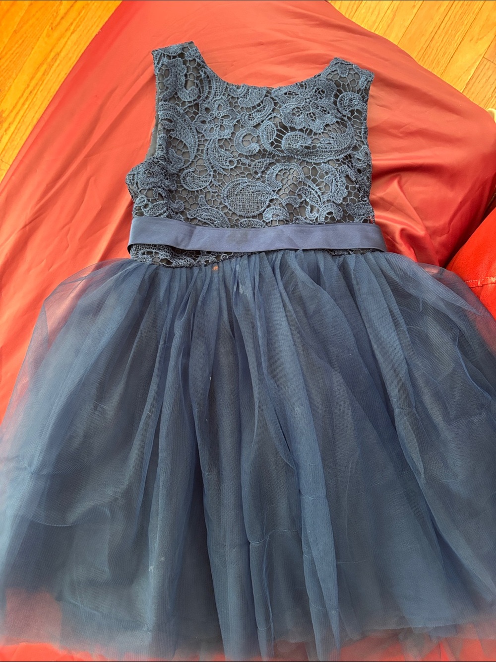 Girls Navy Lace & Tulle Party Dress
